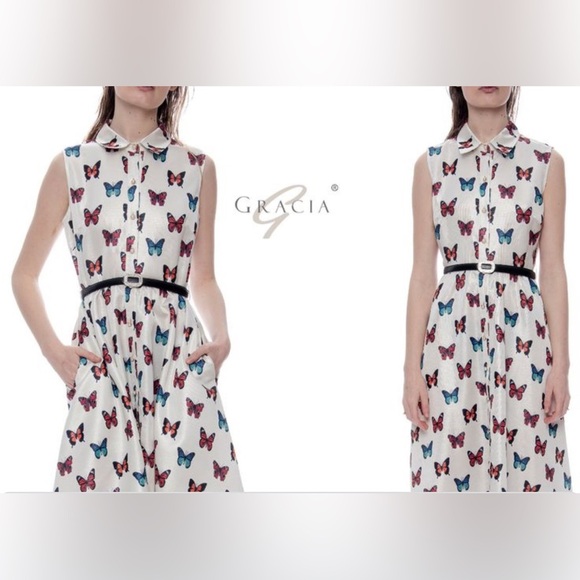 Gracia Dresses & Skirts - Gracia Cream and Brown A-Line Sundress with Peter Pan Collar